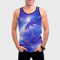 Майка-безрукавка мужская Дельфины в волшебном море паттерн, цвет: 3D-черный — фото 2