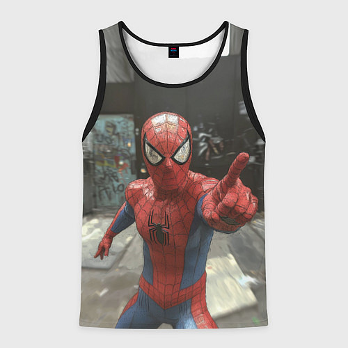 Мужская майка без рукавов Человек паук предупреждает / 3D-Черный – фото 1
