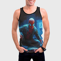 Майка-безрукавка мужская Человек паук сидя, цвет: 3D-черный — фото 2