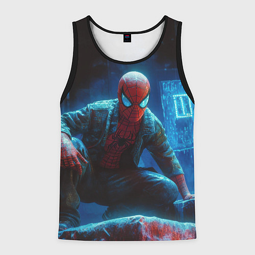Мужская майка без рукавов Человек паук сидя / 3D-Черный – фото 1