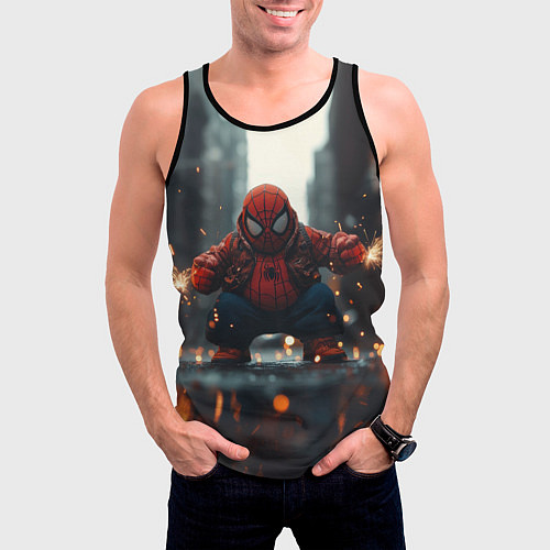 Мужская майка без рукавов Толстый злой человек-паук / 3D-Черный – фото 3