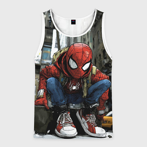 Мужская майка без рукавов Человек-паук в больших кедах / 3D-Белый – фото 1