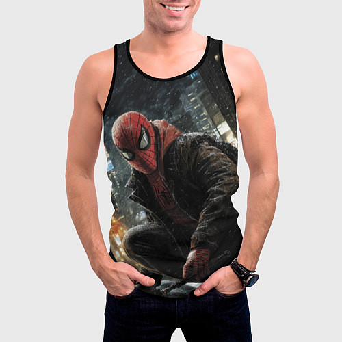 Мужская майка без рукавов Человек-паук и поздняя ночь / 3D-Черный – фото 3
