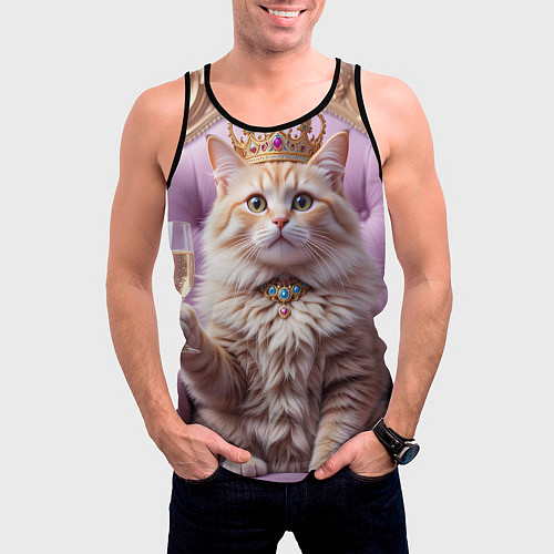 Мужская майка без рукавов Кот с короной и шампанским / 3D-Черный – фото 3