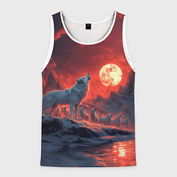 Мужская майка без рукавов Белый волк воет на луну