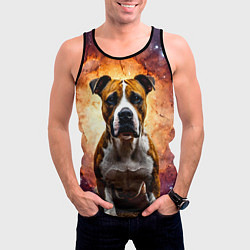 Майка-безрукавка мужская Американский стаффордширский терьер в космосе, цвет: 3D-черный — фото 2