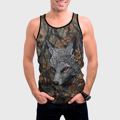 Мужская майка без рукавов Хищный серый лис / 3D-Черный – фото 3