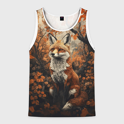 Мужская майка без рукавов Лис в лесной чаще / 3D-Белый – фото 1