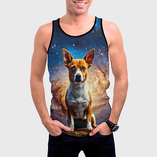 Мужская майка без рукавов Басенджи в космосе / 3D-Черный – фото 3