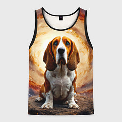 Мужская майка без рукавов Бассет-хаунд в космосе