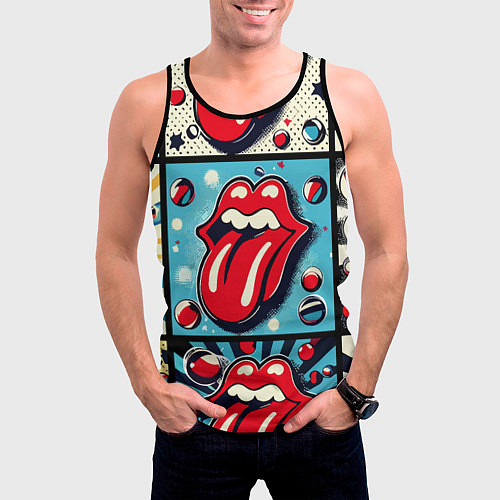 Мужская майка без рукавов Rolling Stones logo - pop art / 3D-Черный – фото 3