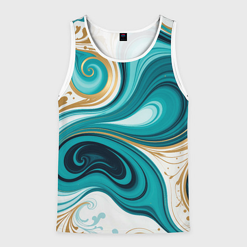 Мужская майка без рукавов Бирюза и золото / 3D-Белый – фото 1