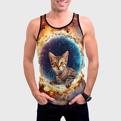 Майка-безрукавка мужская Сингапурская кошка в космосе, цвет: 3D-черный — фото 2
