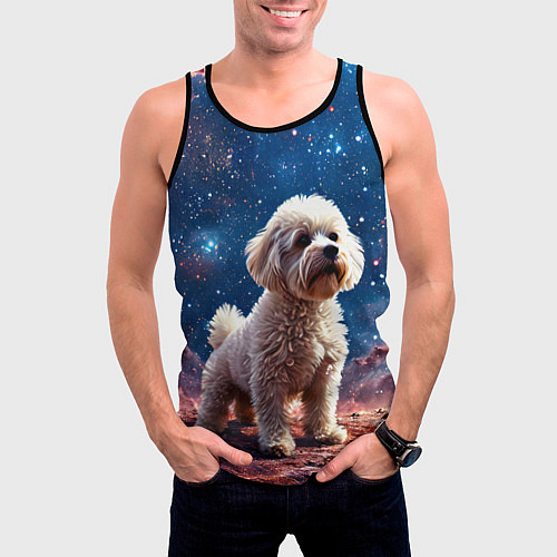 Мужская майка без рукавов Бишон в космосе / 3D-Черный – фото 3