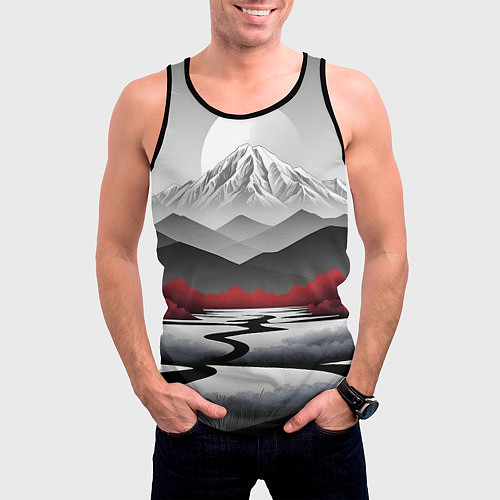 Мужская майка без рукавов Белые горы и красные деревья / 3D-Черный – фото 3