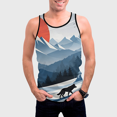 Мужская майка без рукавов Лиса в горах / 3D-Черный – фото 3