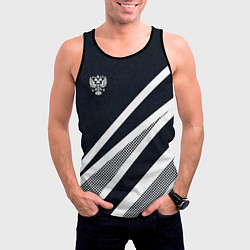 Майка-безрукавка мужская Герб России тёмно-синий с белым, цвет: 3D-черный — фото 2