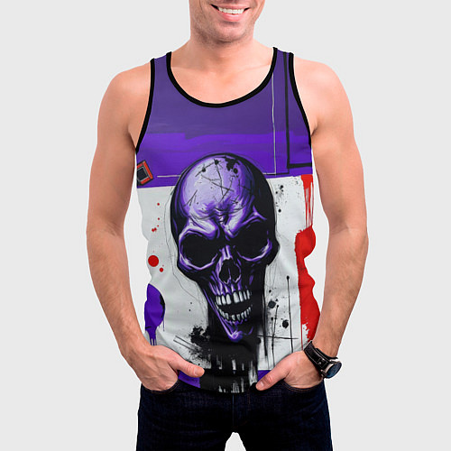 Мужская майка без рукавов Пурпурный зловещий череп / 3D-Черный – фото 3