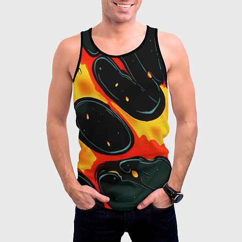 Мужская майка без рукавов Оранжевые разломы текстура / 3D-Черный – фото 3