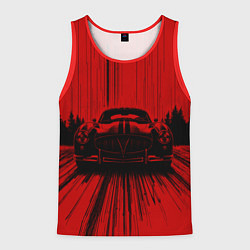 Мужская майка без рукавов Спорткар на красном фоне