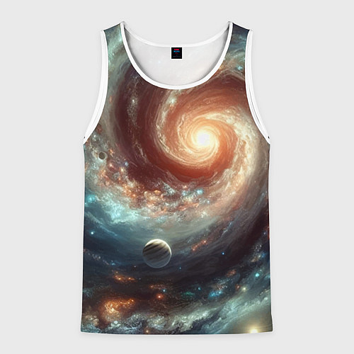 Мужская майка без рукавов Далёкая неоновая галактика - нейросеть / 3D-Белый – фото 1