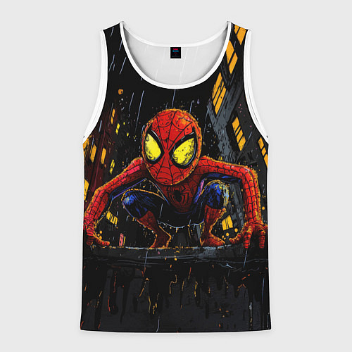 Мужская майка без рукавов Маленький человек-паук с желтыми глазами / 3D-Белый – фото 1