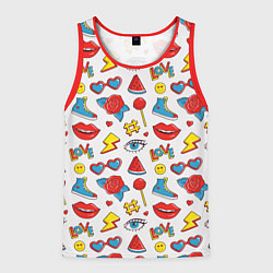 Майка-безрукавка мужская Паттерн с яркими молодежными стикерами, цвет: 3D-красный