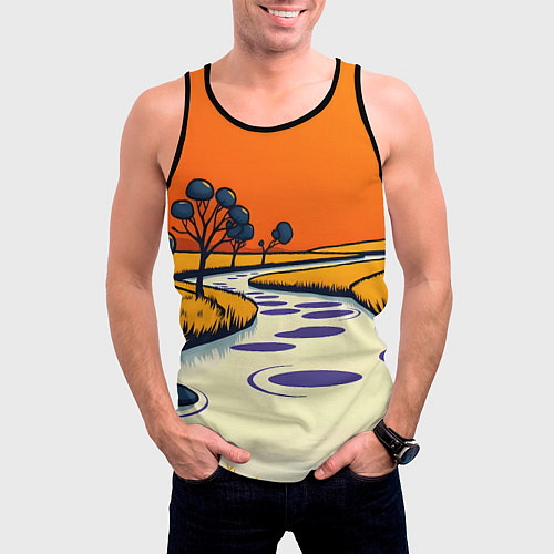 Мужская майка без рукавов Арт с фантастическим пейзажем / 3D-Черный – фото 3