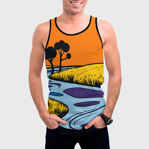 Мужская майка без рукавов Пейзаж с фантастической природой / 3D-Черный – фото 3