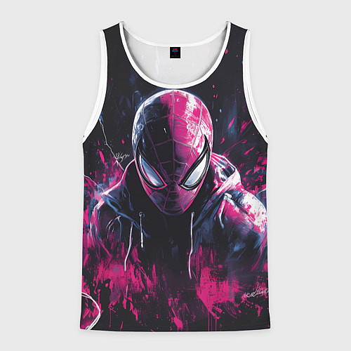 Мужская майка без рукавов Человек-паук и розовая краска / 3D-Белый – фото 1