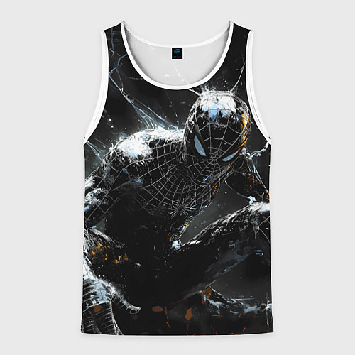 Мужская майка без рукавов Человек-паук в черном костюме / 3D-Белый – фото 1