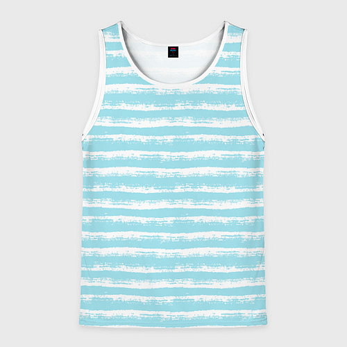 Мужская майка без рукавов Бело-голубой полосатый паттерн / 3D-Белый – фото 1