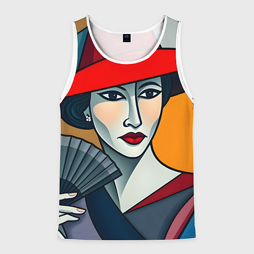 Мужская майка без рукавов Дама с веером / 3D-Белый – фото 1