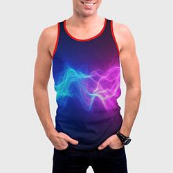 Майка-безрукавка мужская Звуковая волна неоновый узор, цвет: 3D-красный — фото 2
