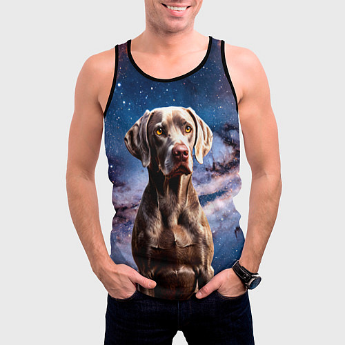 Мужская майка без рукавов Веймаранер в космосе / 3D-Черный – фото 3
