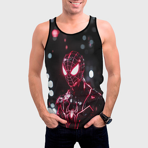 Мужская майка без рукавов Человек-паук в красно-черном костюме / 3D-Черный – фото 3