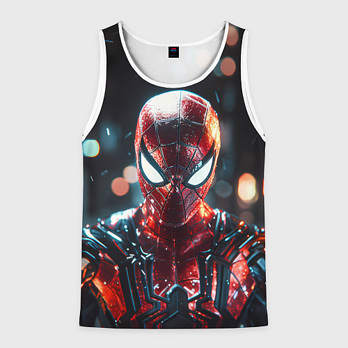 Мужская майка без рукавов Человек-паук и вспышки света / 3D-Белый – фото 1