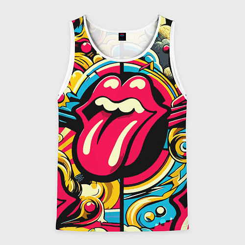 Мужская майка без рукавов Rolling Stones logo - pop art pattern / 3D-Белый – фото 1