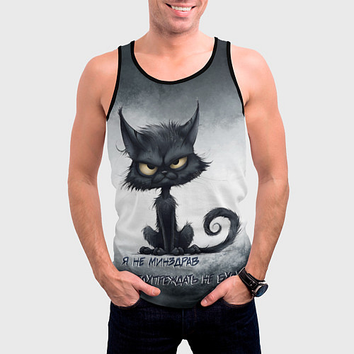 Мужская майка без рукавов Угрожающий кот / 3D-Черный – фото 3