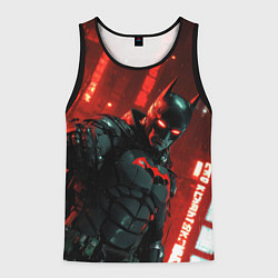 Мужская майка без рукавов Черный Бэтмен на фоне красного города