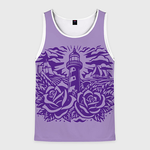 Мужская майка без рукавов Маяк с розами и корабли / 3D-Белый – фото 1