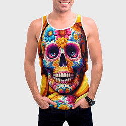 Майка-безрукавка мужская Цветочный череп среди бананов - нейроарт, цвет: 3D-белый — фото 2