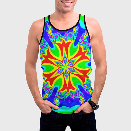 Мужская майка без рукавов Неоновая психоделика узор / 3D-Черный – фото 3