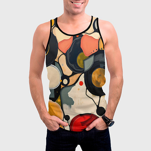 Мужская майка без рукавов Абстракция с кругами и краской / 3D-Черный – фото 3