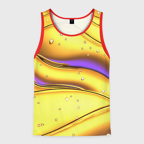 Мужская майка без рукавов Золотые волны с фиолетовым свечением / 3D-Красный – фото 1