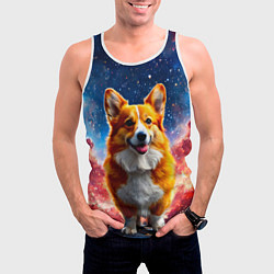 Майка-безрукавка мужская Корги и космическое небо, цвет: 3D-белый — фото 2