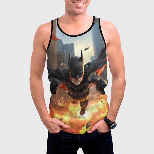 Мужская майка без рукавов Бэтмен в полете над огнем / 3D-Черный – фото 3