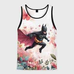 Мужская майка без рукавов Бэтмен прыгает над цветами и бабочками