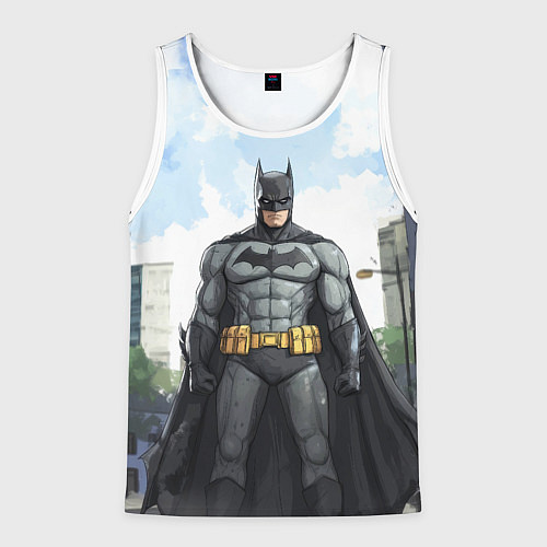Мужская майка без рукавов Бэтмен стоит на улице / 3D-Белый – фото 1