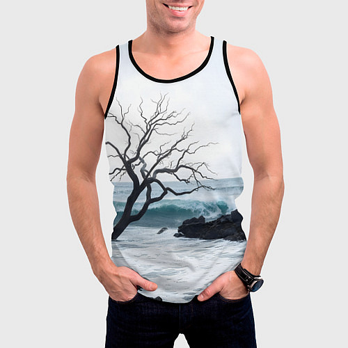 Мужская майка без рукавов Дерево в море / 3D-Черный – фото 3